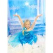Frozen Elsa Blue Sparkle Bling Crystal Long Sleeve Dress Dress Up Party Costume C003
